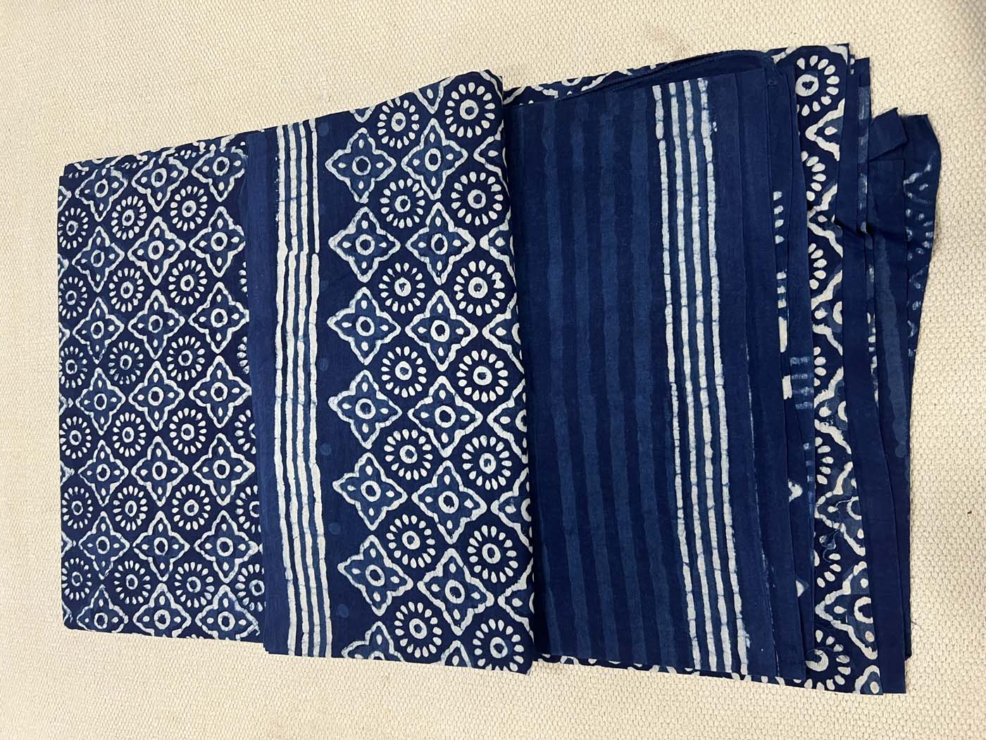 Unstitched Indigo Cotton Suit Set