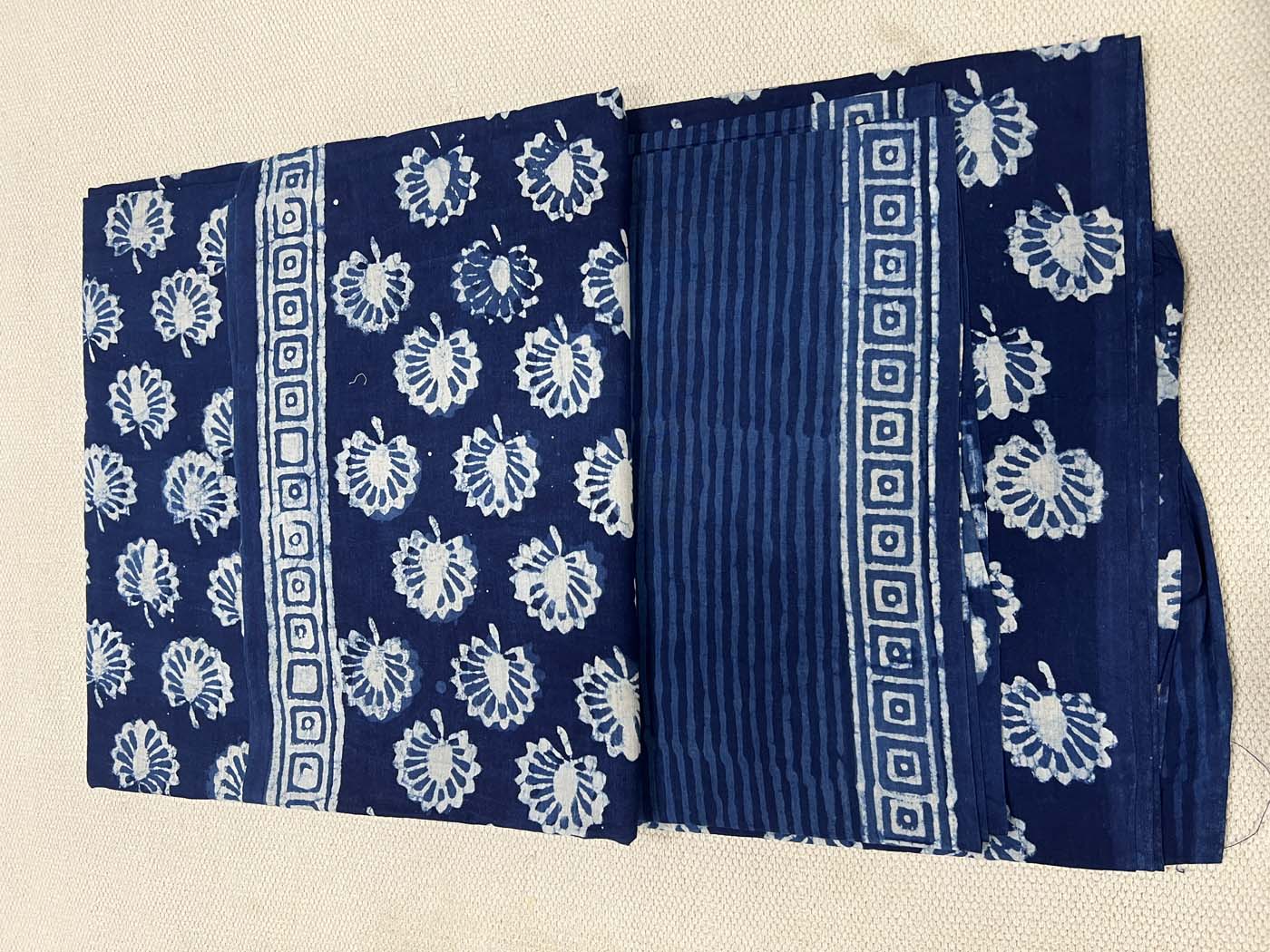 Unstitched Indigo Cotton Suit Set