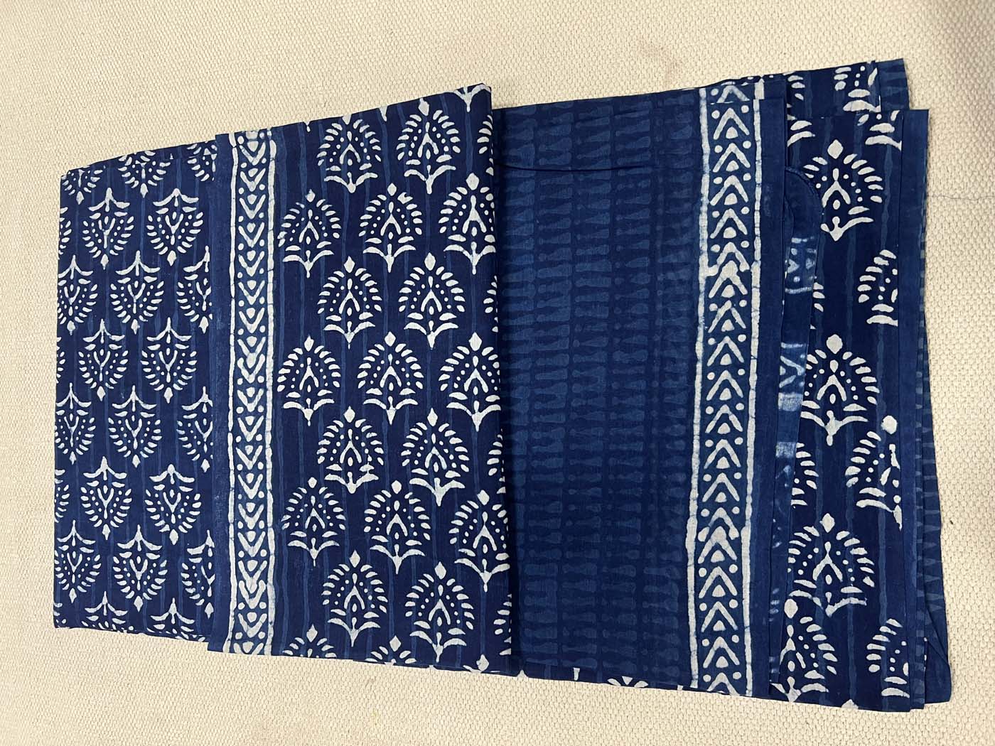 Unstitched Indigo Cotton Suit Set