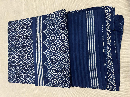 Unstitched Indigo Cotton Suit Set